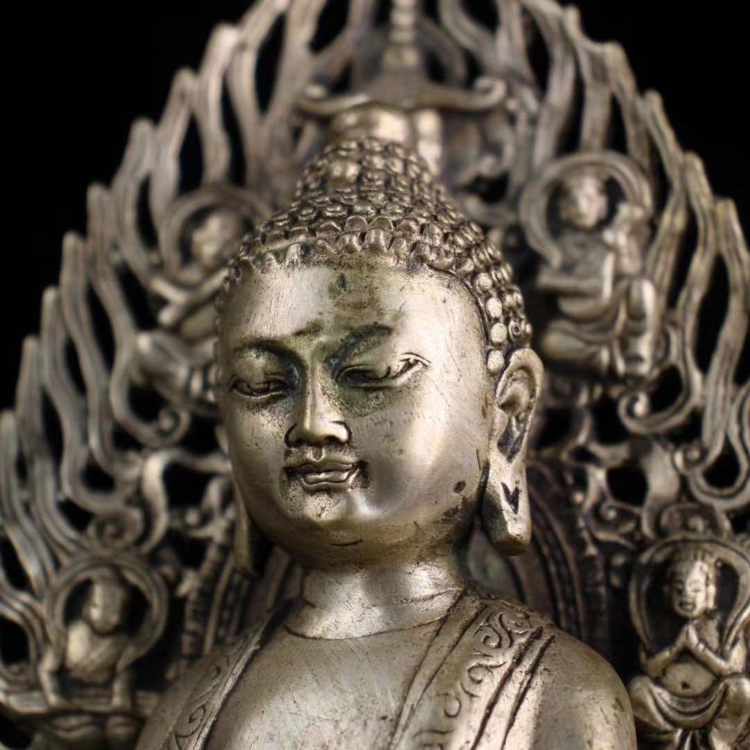 旧蔵、田舎入手、精銅、鎏銀無量寿一尊