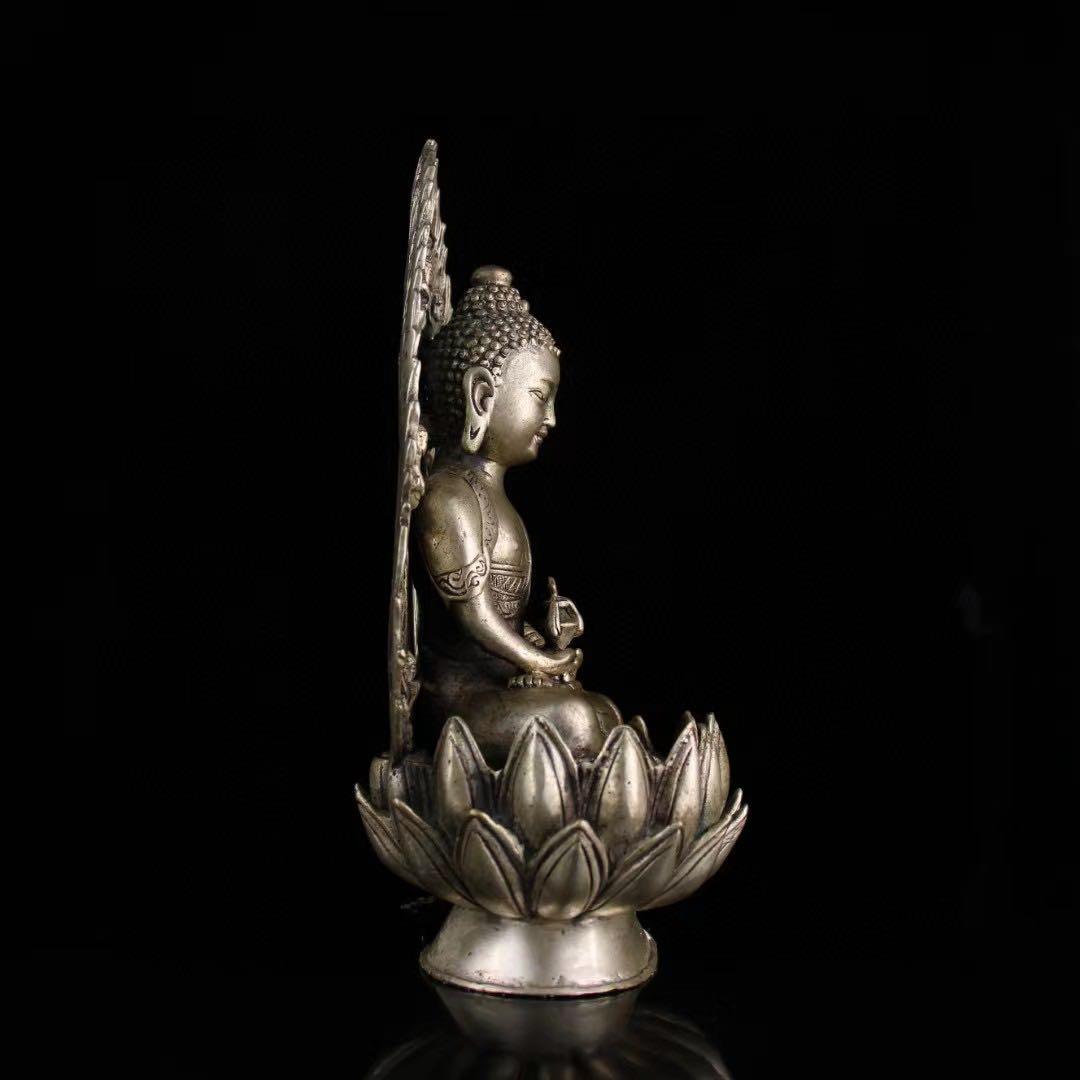 旧蔵、田舎入手、精銅、鎏銀無量寿一尊