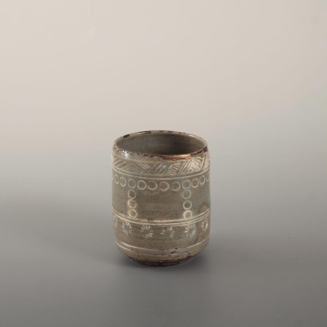 白象嵌 筒茶碗 茶道具 古美術 酒器 茶碗 古道具 アンティーク 白象嵌 八代焼