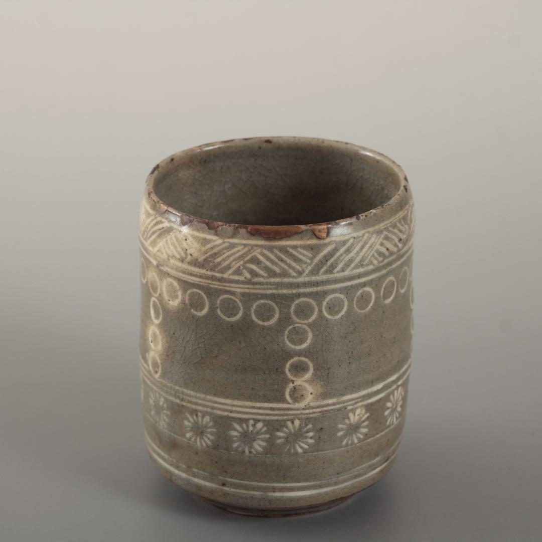 白象嵌 筒茶碗 茶道具 古美術 酒器 茶碗 古道具 アンティーク 白象嵌 八代焼