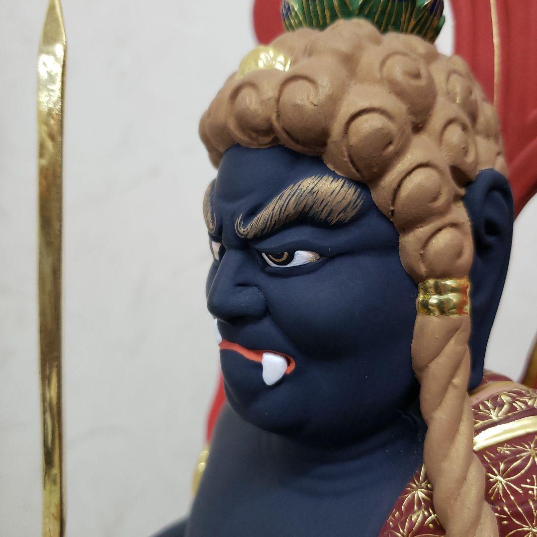 Ｂフライデー蔵出し特価希少台座極彩色錐金 不動明王半跏像7寸楠材高さ：約57cm