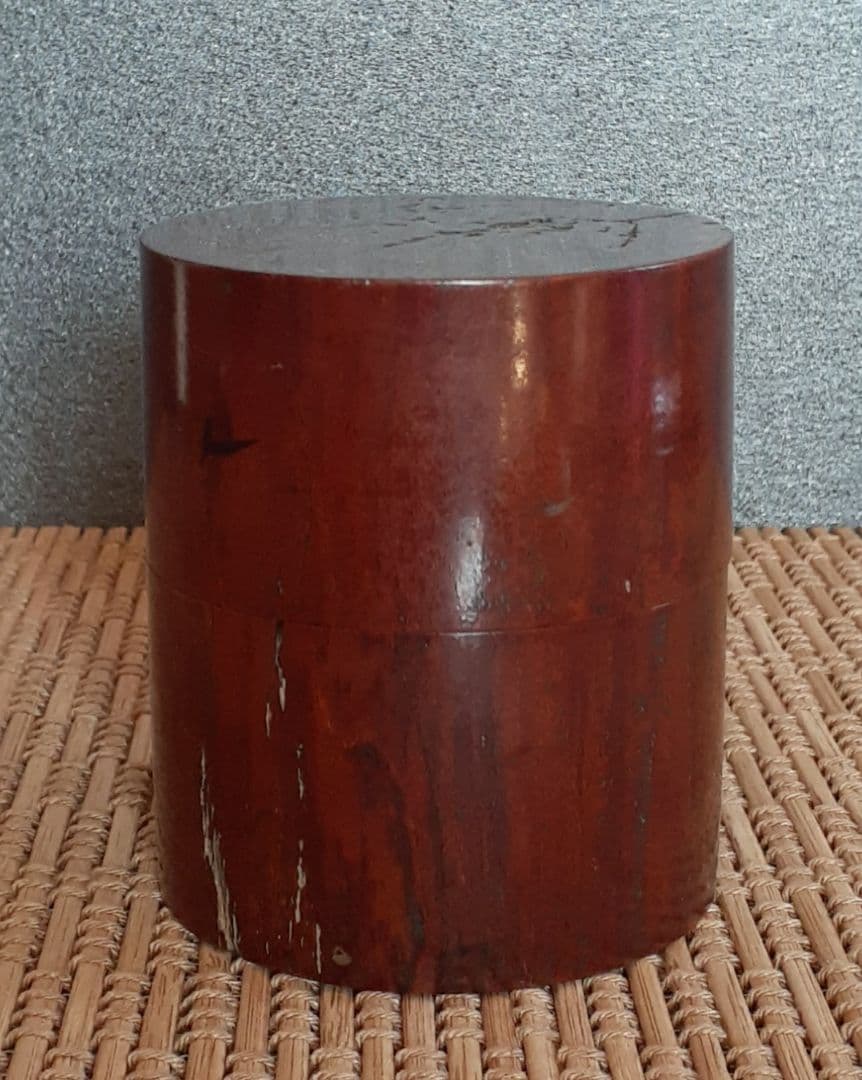 三越売立てシール付　【塗師　戸澤左近】造　栂木地　中次　伝世時代箱　茶道具　茶入