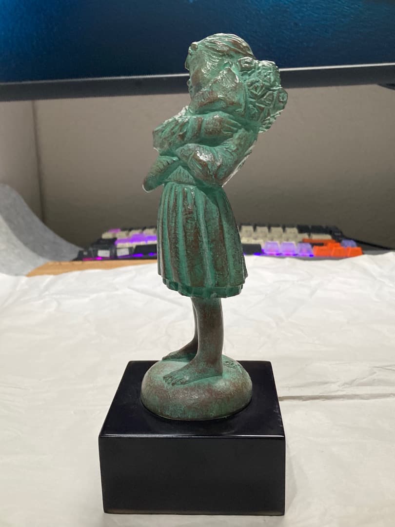 ブロンズ像 加藤豊作 花束を持つ少女 ヴィンテージ 刻印 彫刻 少女 置物