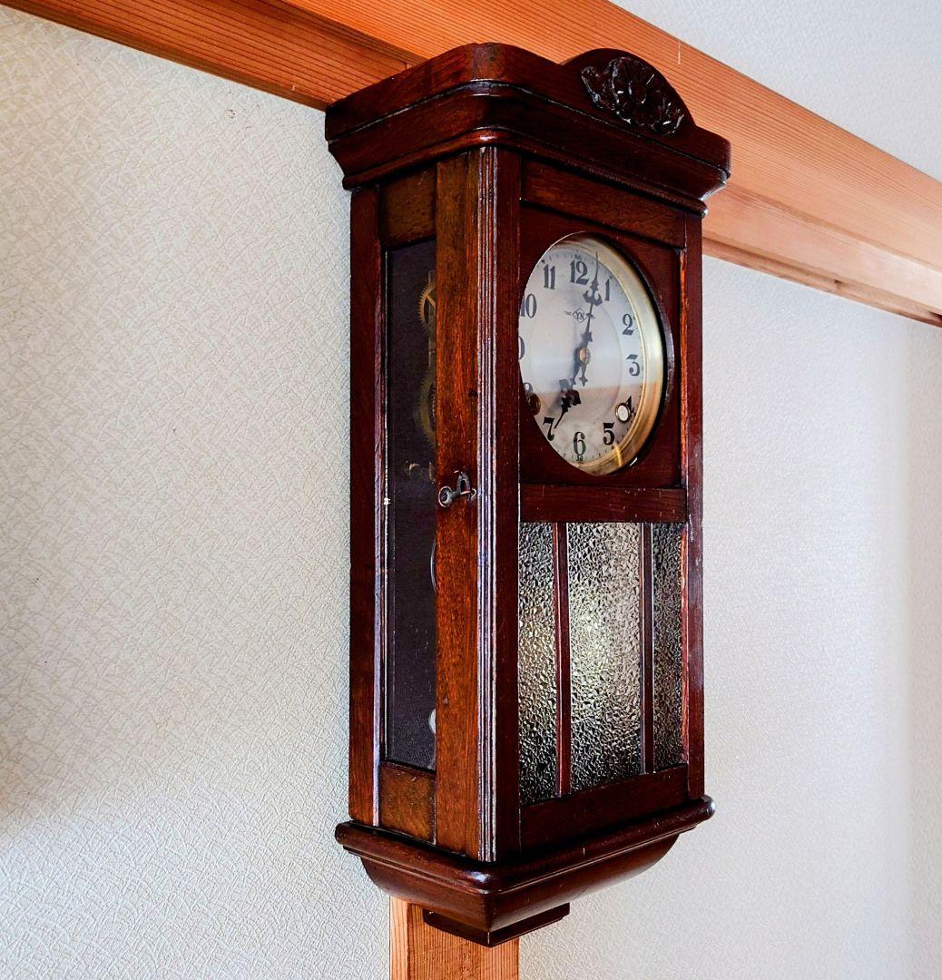 〈完動・美品〉菱Y・N印　大正浪漫ダイヤ硝子 スリゲル宮型ゼンマイ振り子時計