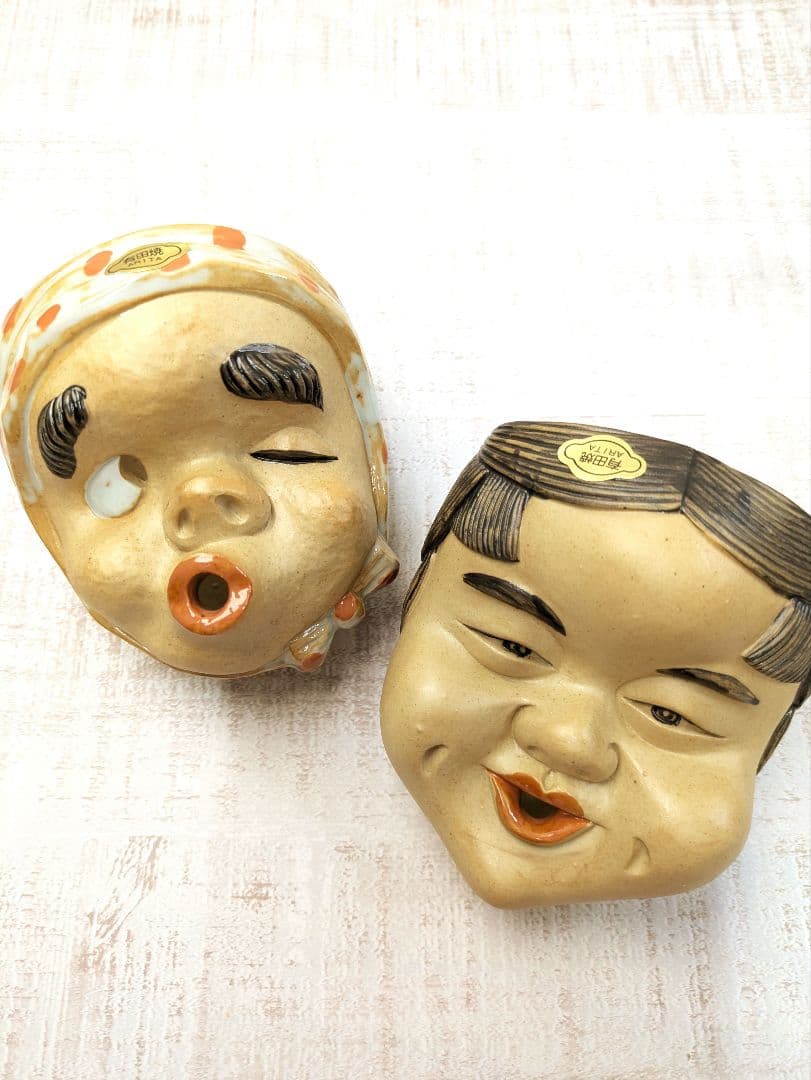 【値下中】美品☆有田焼おかめひょっとこペア灰皿　香炉