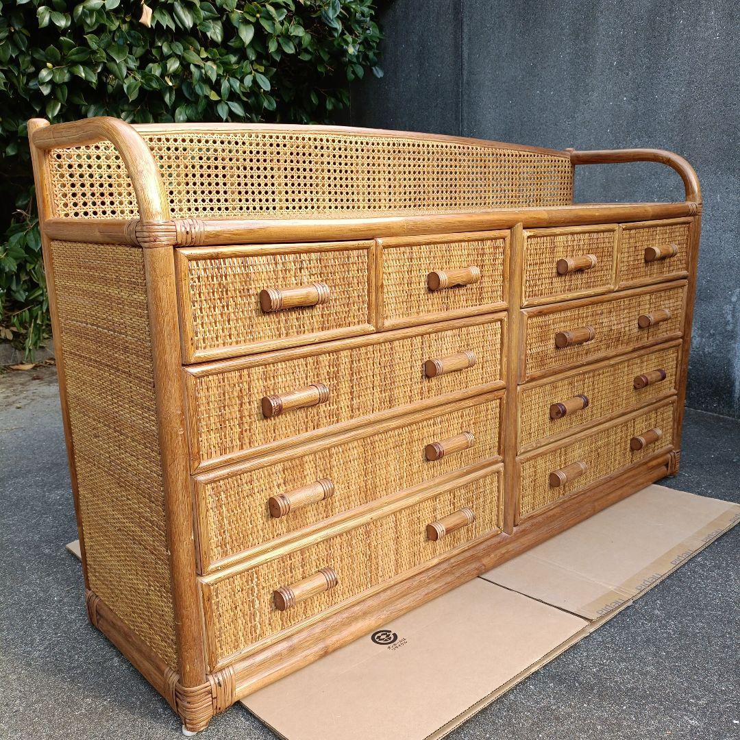 【希少】籐 ラタン チェスト 4段 引き出し10個 アジアン家具 収納タンス