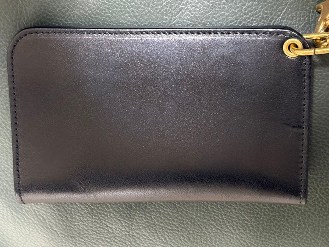 ブラックレザー トラッカーズウォレット　真鍮チェーン付き