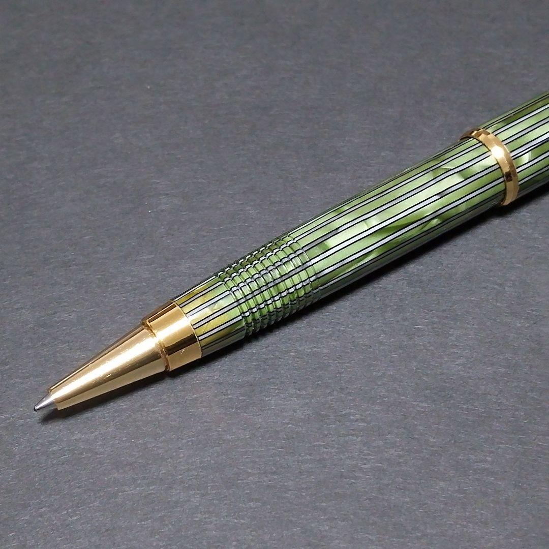 【加藤製作所】セルロイド ボールペン 縦縞グリーン