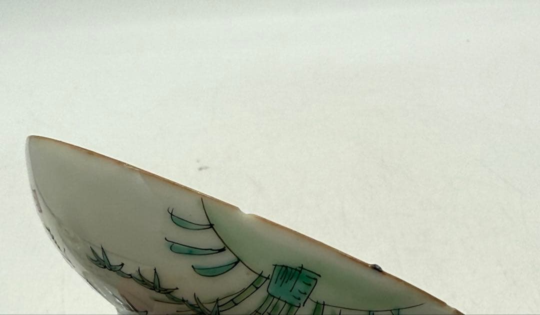 中国　清時代　粉彩竹紋蓋茶碗ペア　訳あり　送料込み250709