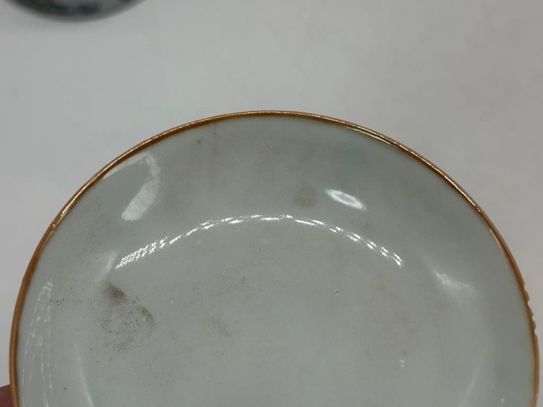 中国　清時代　粉彩竹紋蓋茶碗ペア　訳あり　送料込み250709