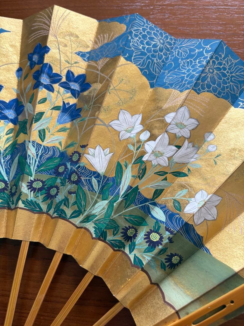 観世流　本金花柄舞扇青金色