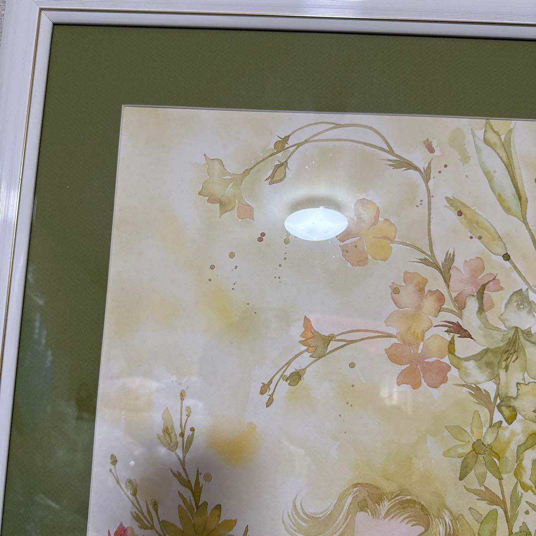 くげ じゅんこ 水彩画 サイン 額縁 付き 90×70cm