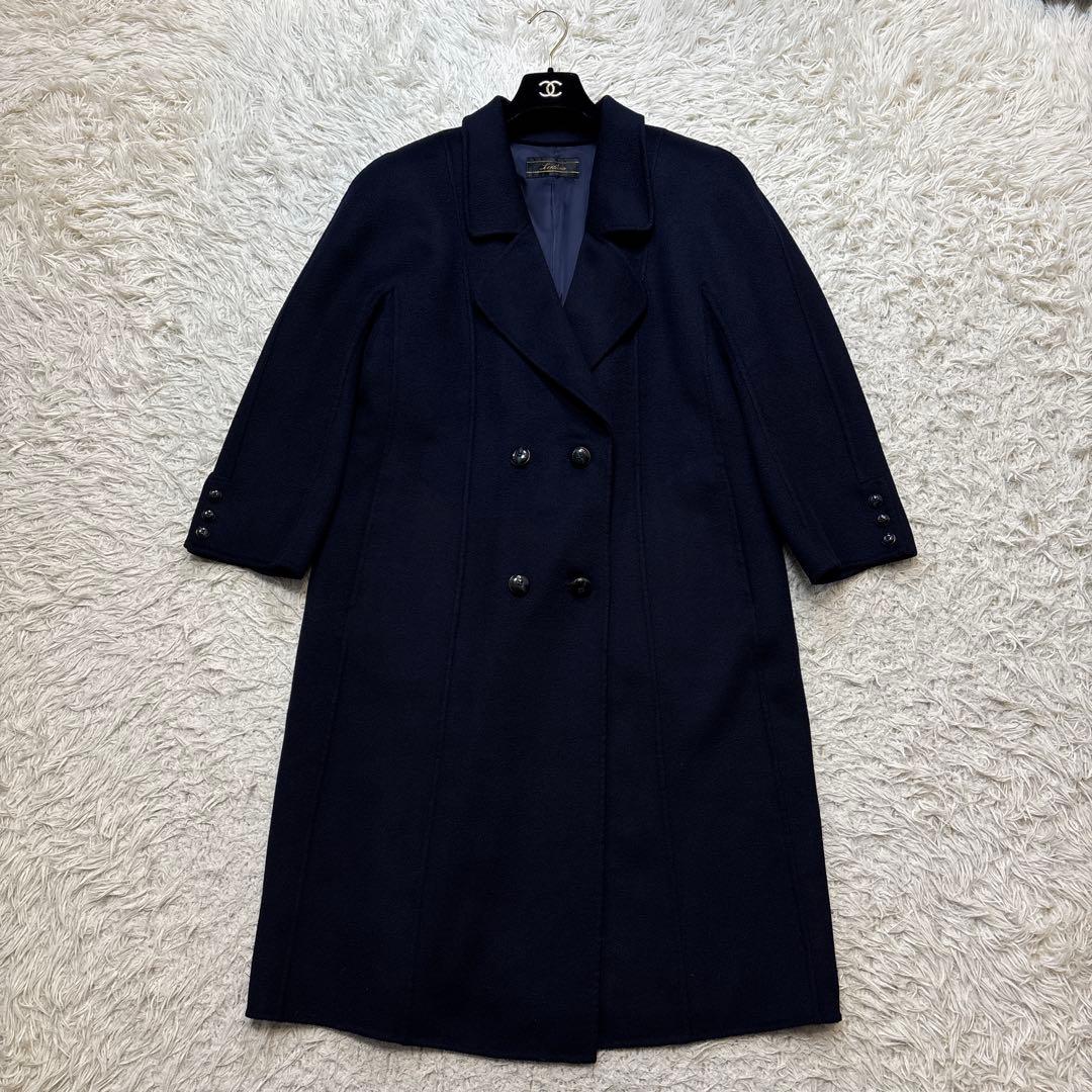 超美品☆未使用級【レリアン】カシミヤ100% 紺　ダブルチェスター　13 XL