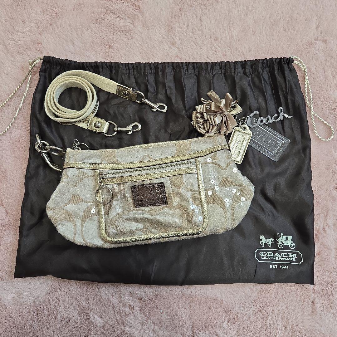 ★ド派手★COACHポピー　スパンコールショルダーバッグ★チャーム４点&袋付き★
