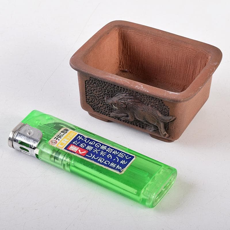 駿河山正作　紫砂　朱泥　猪刻　小さな植木鉢　盆栽鉢　V　R8834