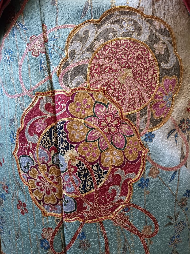 振袖 緑と金のグラデーション 花柄 金駒刺繍 金彩 Ｊ-9