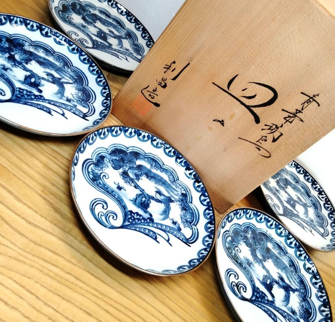 加藤 利昌 清水焼 青華瑞鳥皿5客