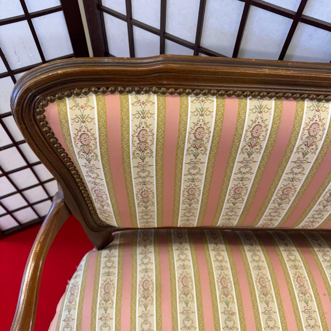 アンティーク　二人掛け　猫脚　アームチェア　クラシック ストライプ イタリア