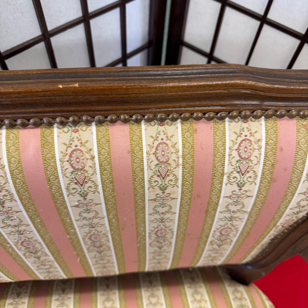 アンティーク　二人掛け　猫脚　アームチェア　クラシック ストライプ イタリア