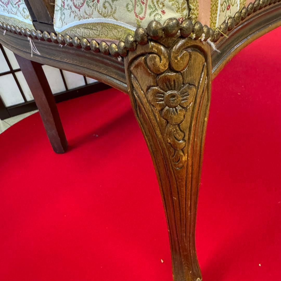 アンティーク　二人掛け　猫脚　アームチェア　クラシック ストライプ イタリア