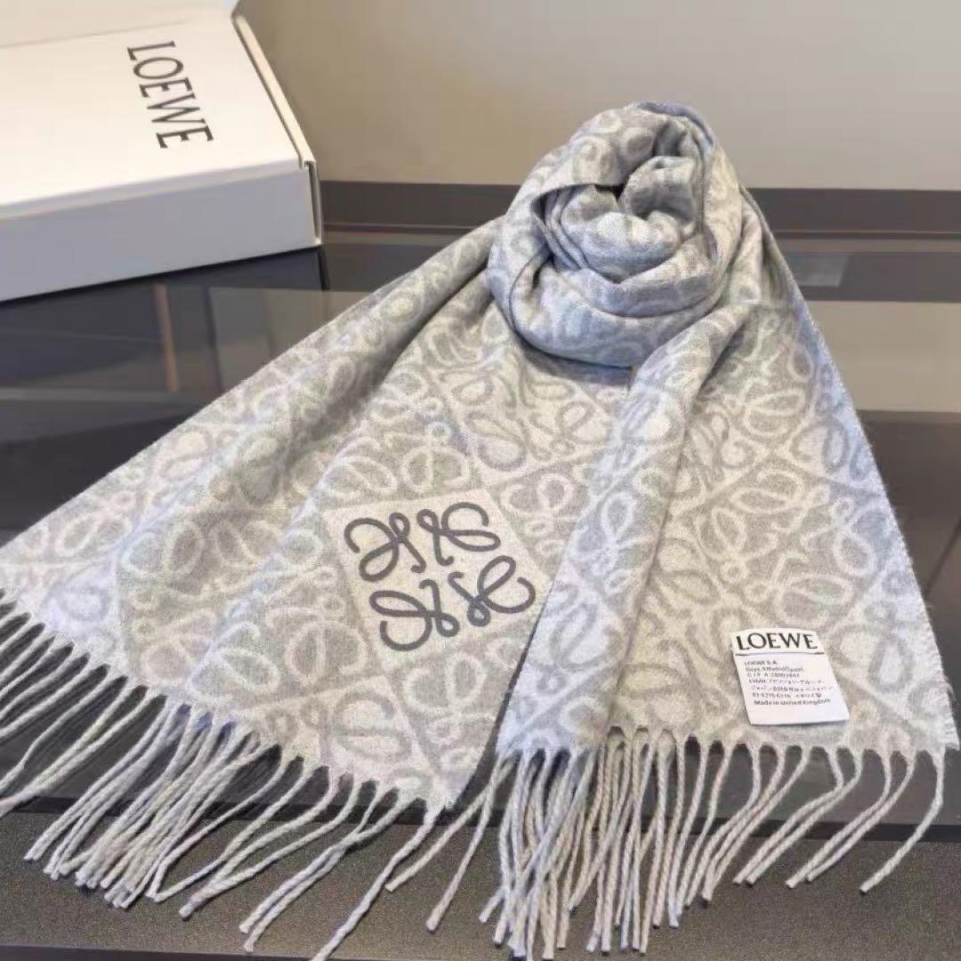 LOEWE ロエベ　アナグラム総柄　カシミヤマフラー　グレー