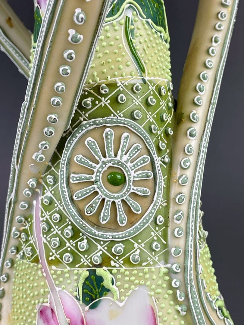 【希少】オールドニッポン 約２５．３cm 花紋 一陳盛上げ アールヌーボー 花瓶