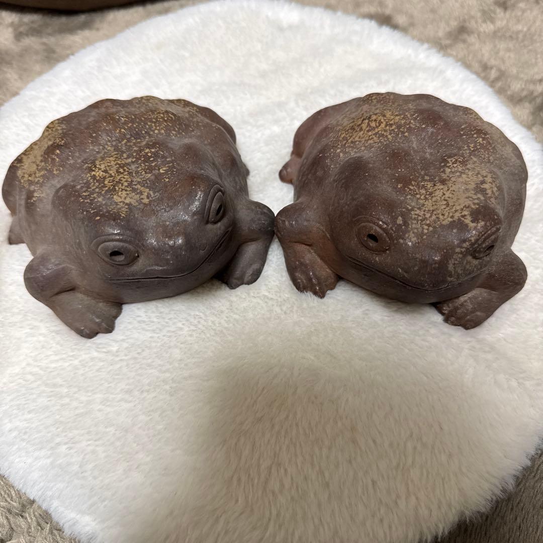 美品　備前焼　陶器 カエルの置物 2個セット
