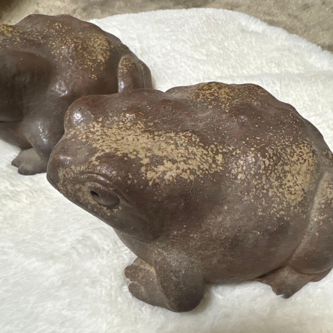 美品　備前焼　陶器 カエルの置物 2個セット