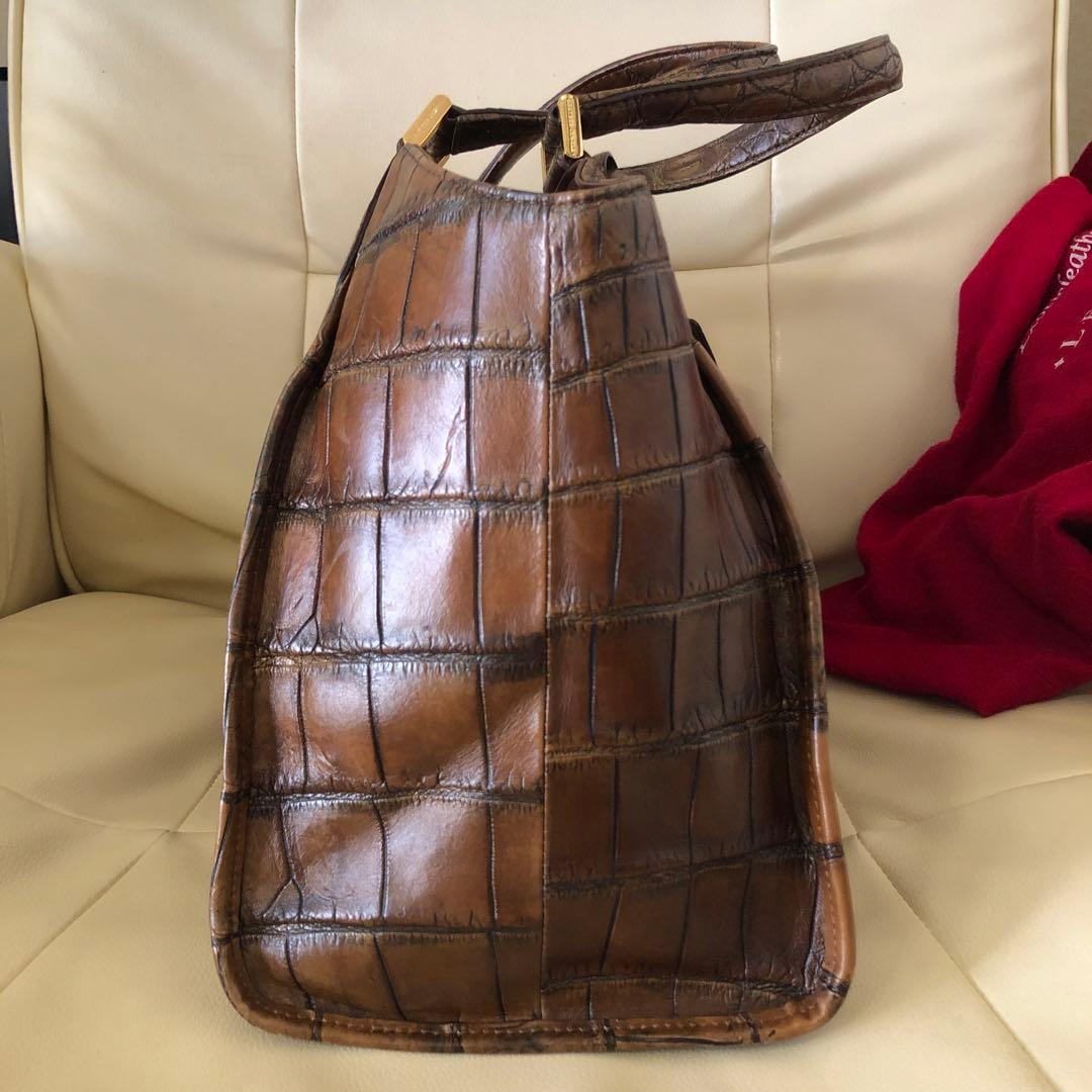 レザージュエルズ マットクロコダイル ハンドバッグ モデルT ブラウン