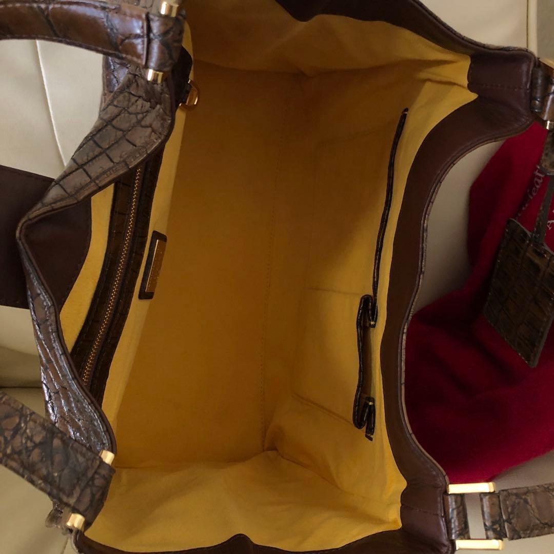 レザージュエルズ マットクロコダイル ハンドバッグ モデルT ブラウン