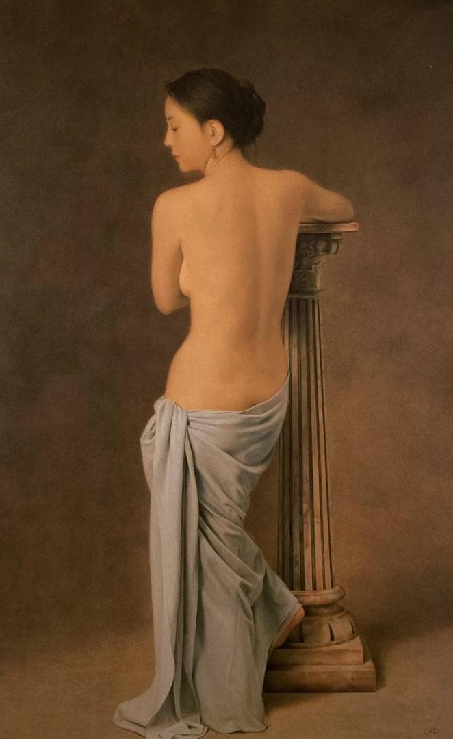 森本草介、【花台の裸婦】、希少な画集より、新品額装付、マット額装付き