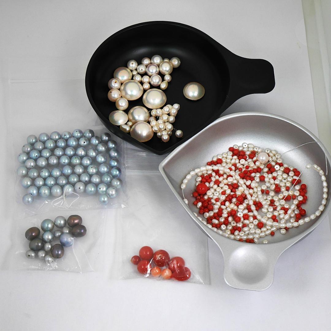 h*i様 真珠 珊瑚 詰め合わせ シルバー マベパール 血赤サンゴ 穴あき 手芸