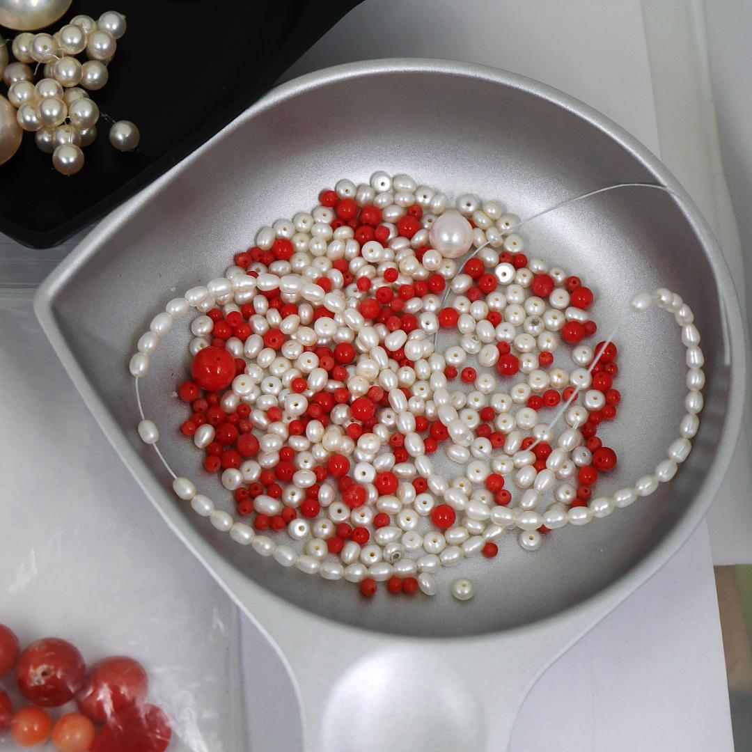 h*i様 真珠 珊瑚 詰め合わせ シルバー マベパール 血赤サンゴ 穴あき 手芸