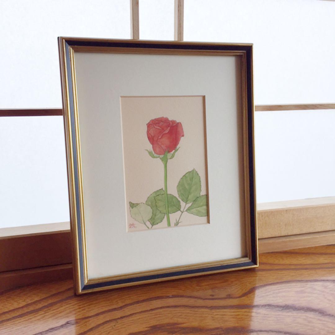 水彩画 ROSA 宮下幸江 薔薇一輪