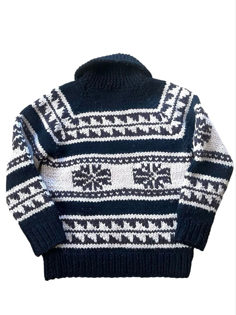 ▪️カナダ製Kanataカナタ ネイティブ柄カウチンニットカーディガンM黒