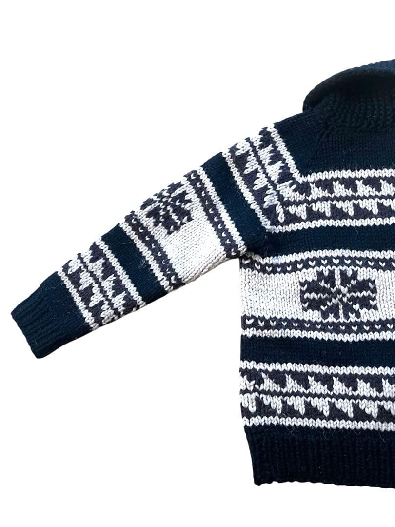 ▪️カナダ製Kanataカナタ ネイティブ柄カウチンニットカーディガンM黒