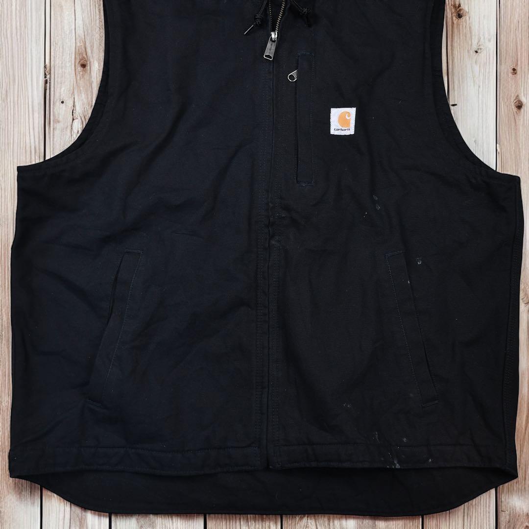 12M534◯ Carhartt ブラック フーディー ダックベスト ジャケット