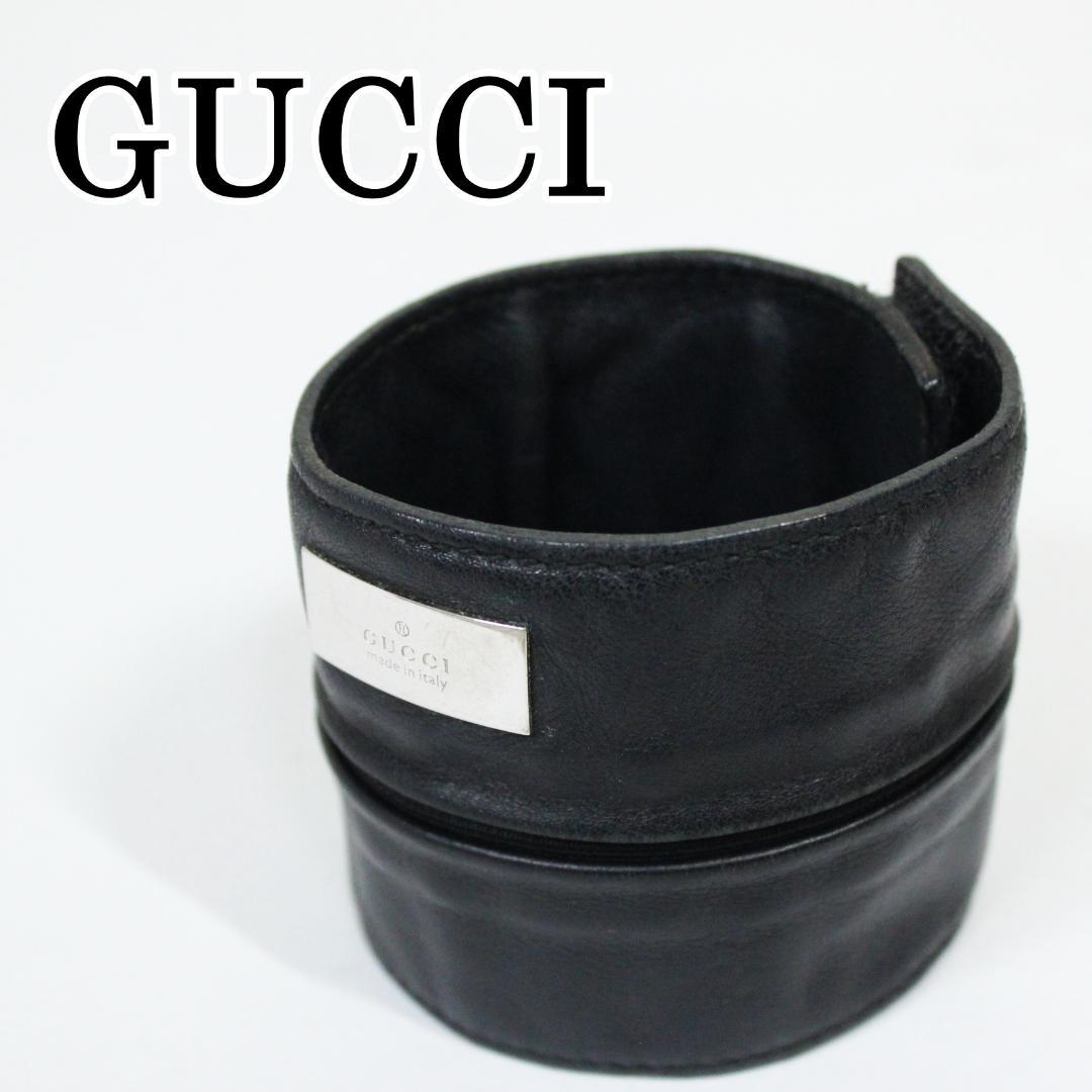 激レア 極美品 GUCCI グッチ リストバンド ケース レザー ブラック