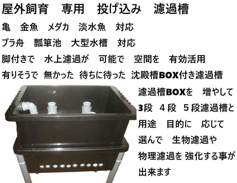 プラ舟 瓢箪池 専用 脚付き 沈殿槽BOX搭載 サンドフィルター対応２段濾過槽