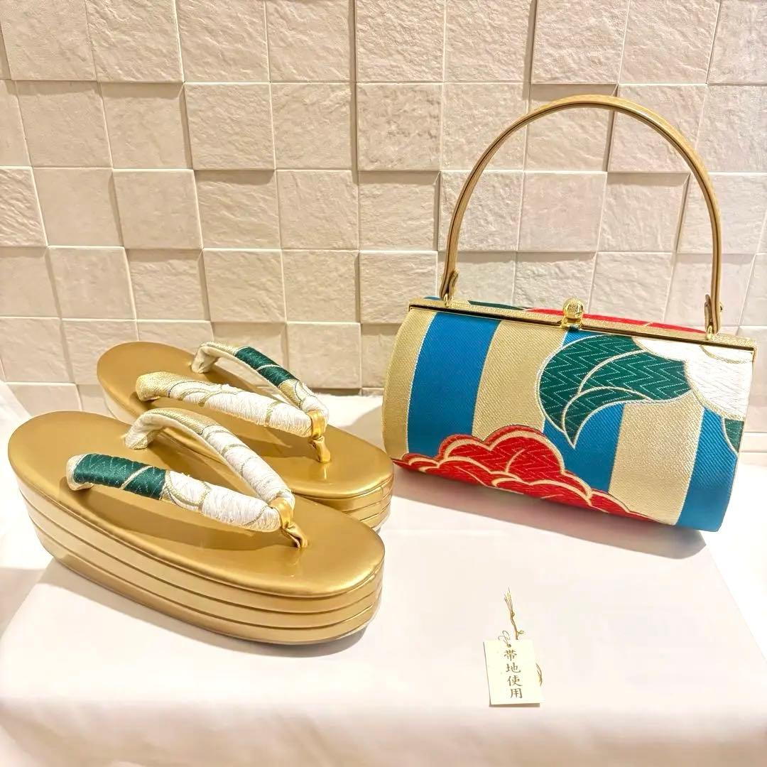 高級帯地使用 草履バッグセット　厚底