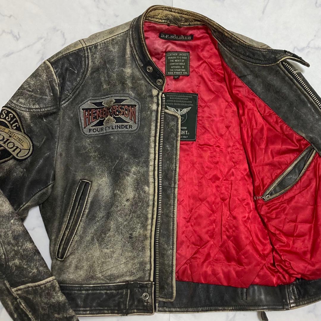 DOG FIGHT カウレザー ライダースジャケット 中綿 エイジング加工 5