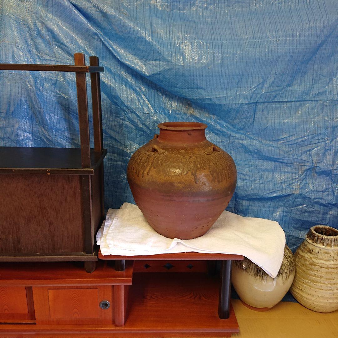 備前焼、古壺、四耳あり、印上