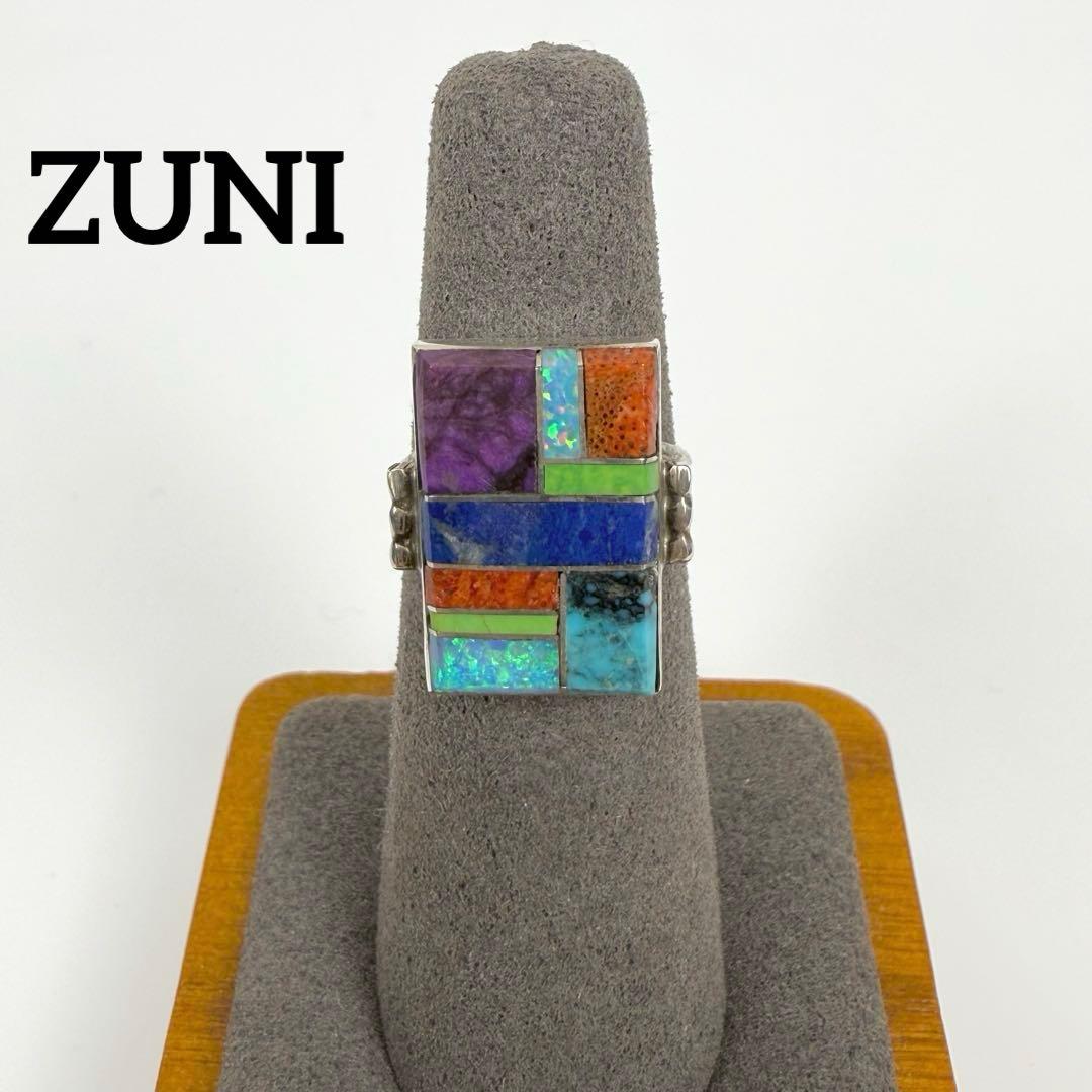 ZUNI ズニ族 マルチカラー インレイシルバーリング 刻印あり