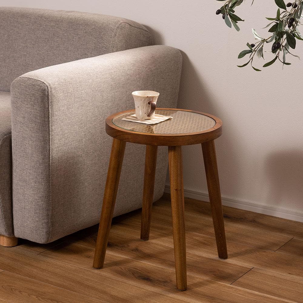 新品 送料込み ラタン ラウンド サイドテーブル S 35×45cm