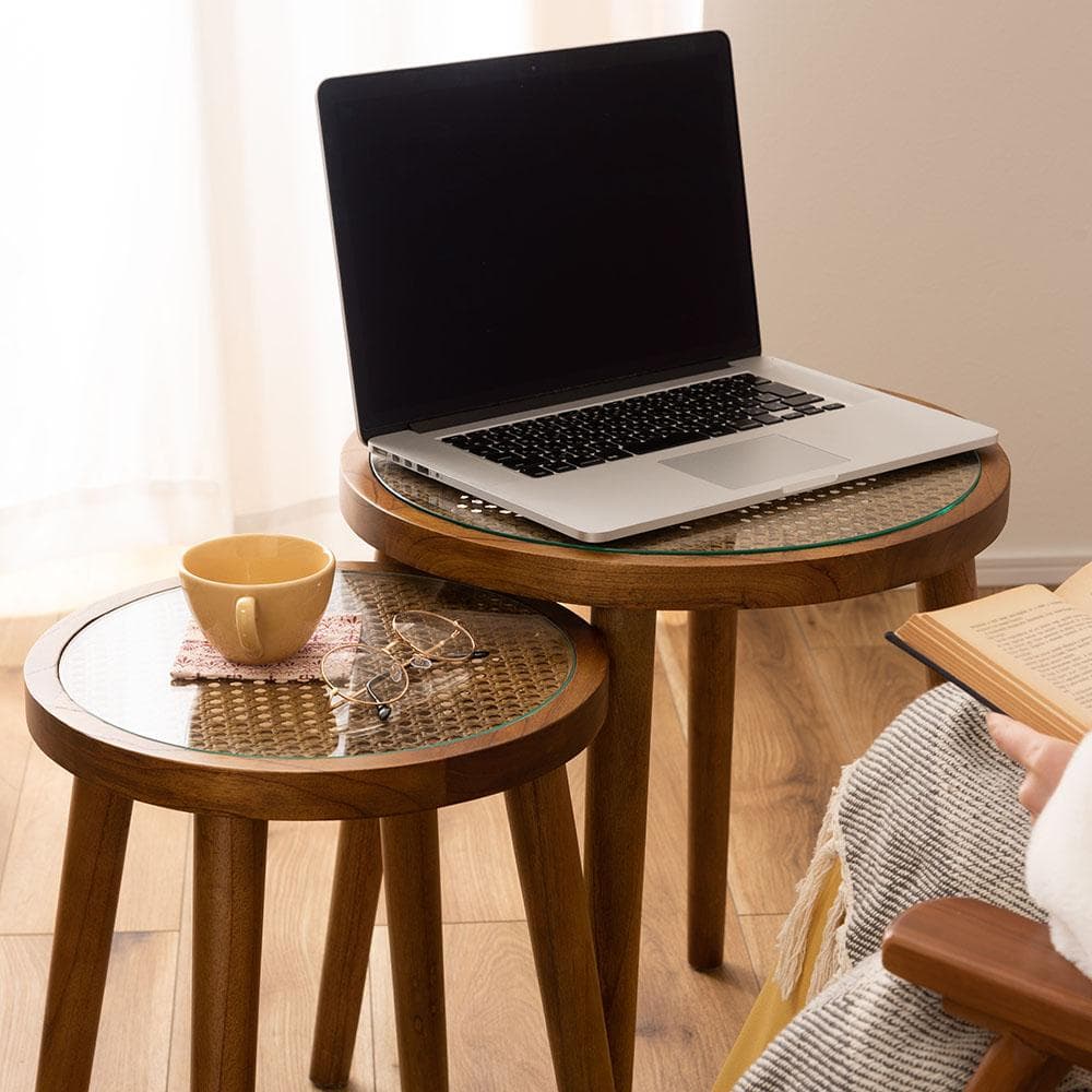 新品 送料込み ラタン ラウンド サイドテーブル S 35×45cm