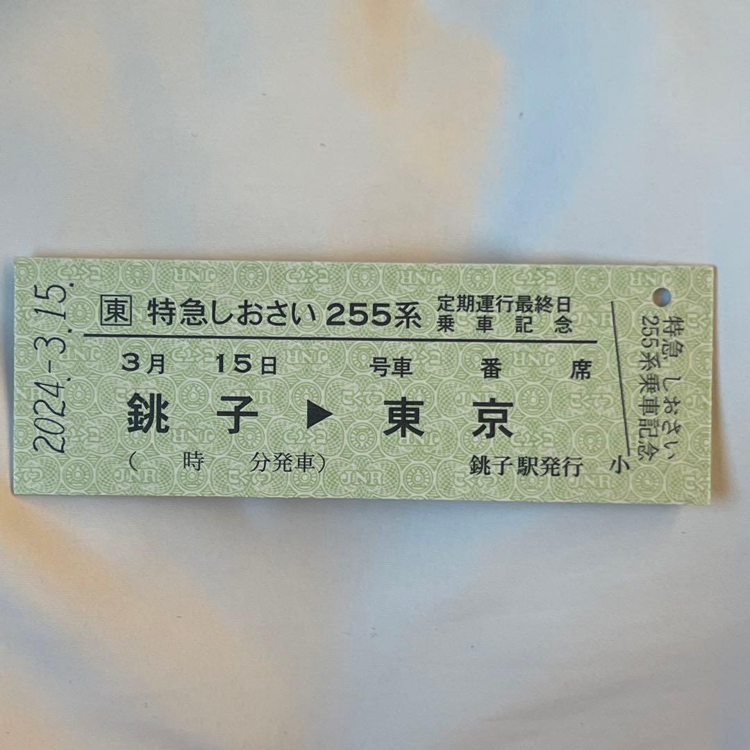 255系 特急しおさい 定期運行最終日 銚子駅 限定 乗車記念証（硬券）