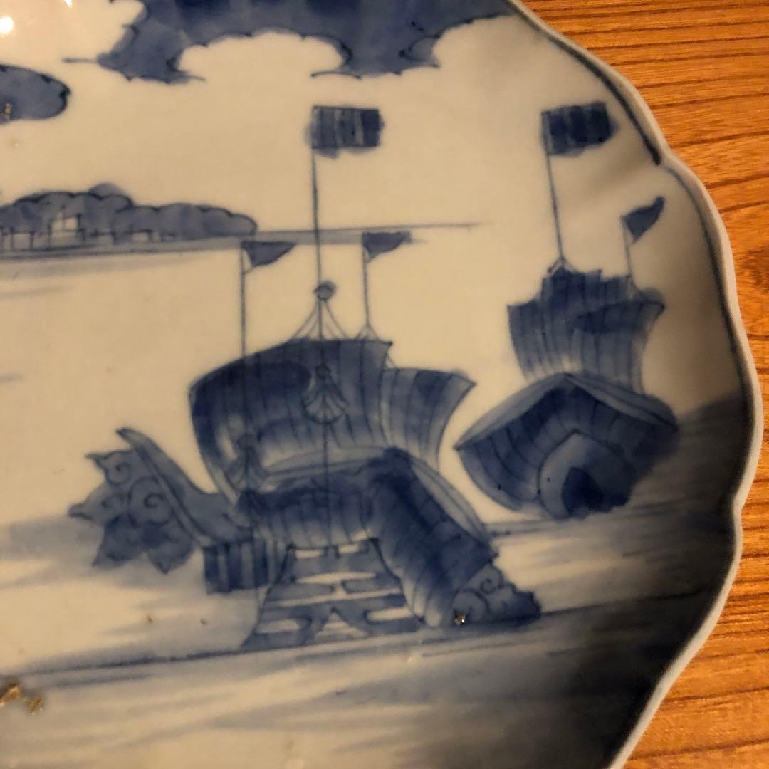 蔵にあった古伊万里染付南蛮船文中皿