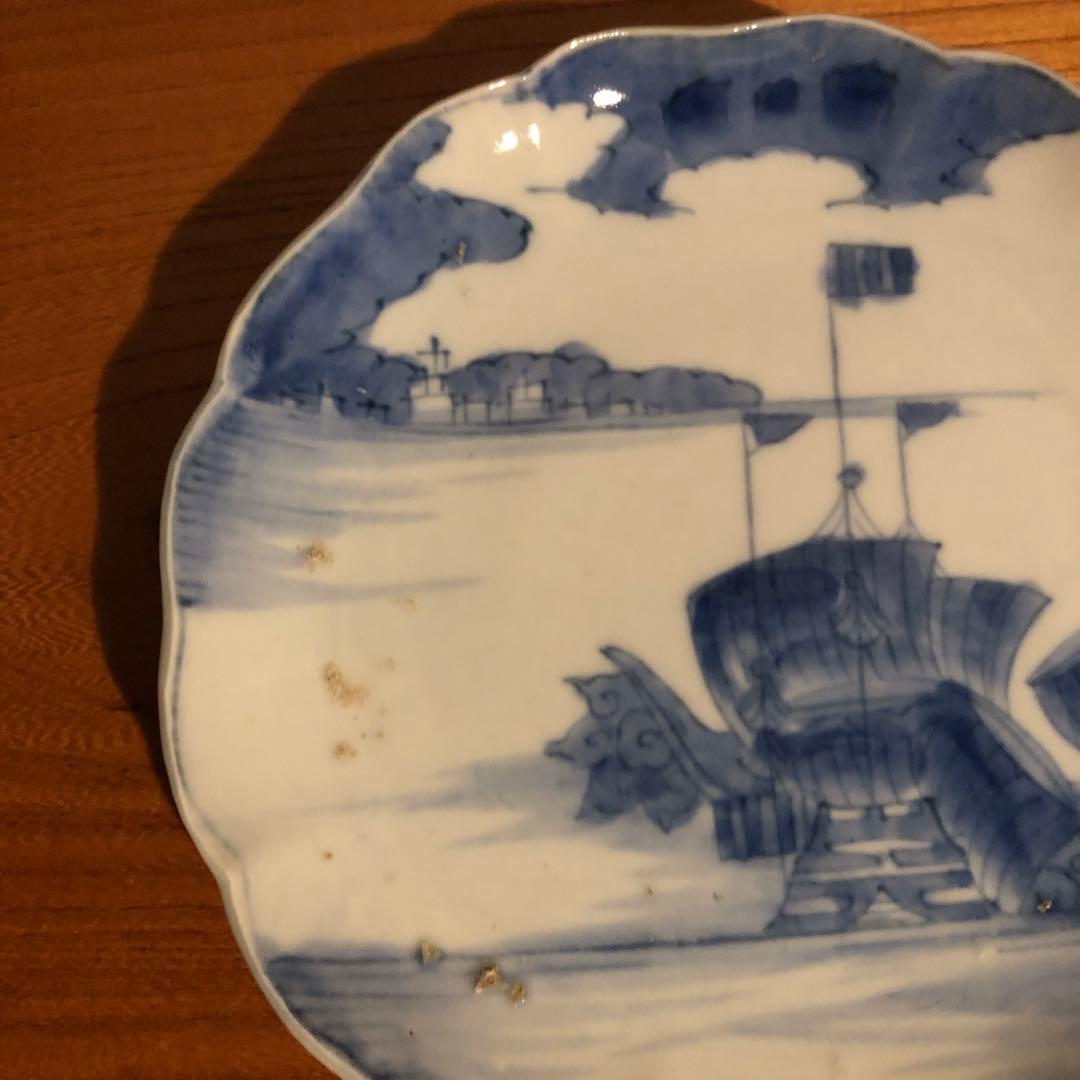 蔵にあった古伊万里染付南蛮船文中皿