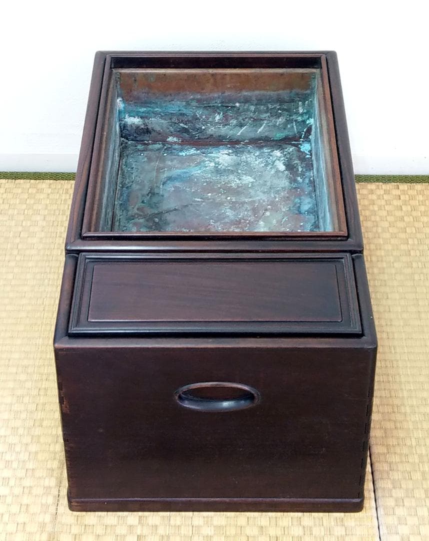 木製 唐木 紫檀 総無垢 長火鉢 関東火鉢 囲炉裏 五徳 灰付き 幅66cm