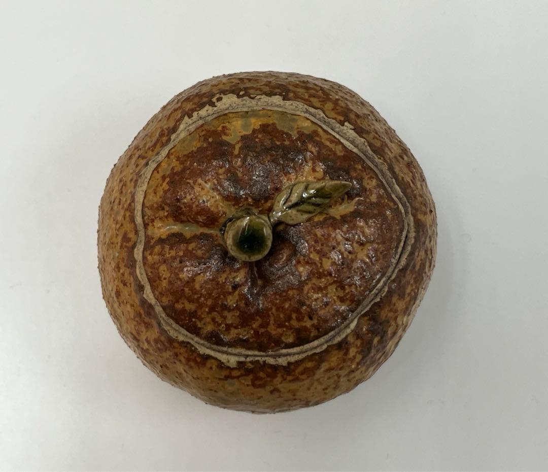 益子焼き 香合　みかん茶入 茶道具